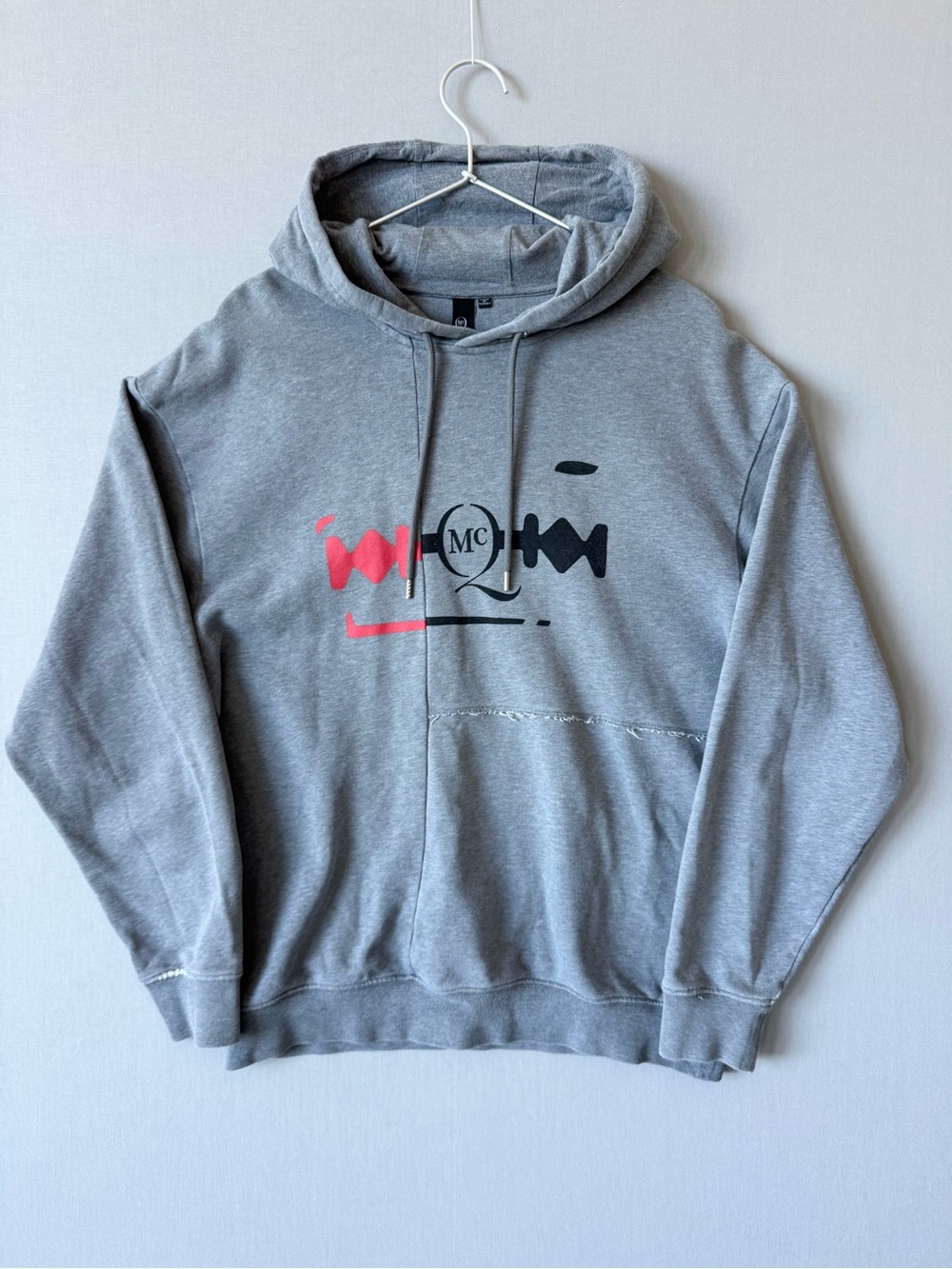 McQ by Alexander McQueen Grey Panel Hoodie with Razor Blade Graphic - Size Small